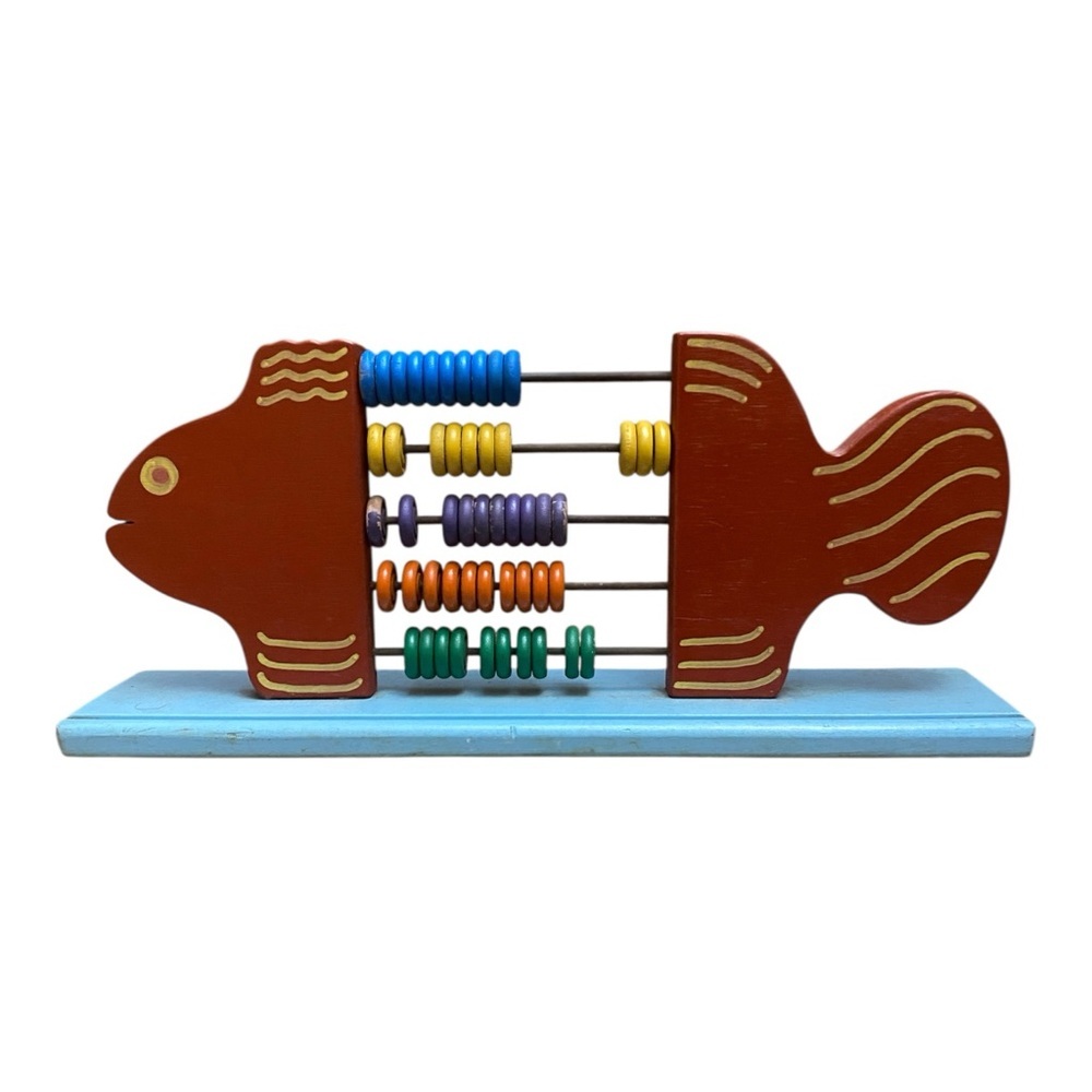 Vintage Unique Children’s Fish Shaped Abacus Educational Wooden Toy 50s/60s